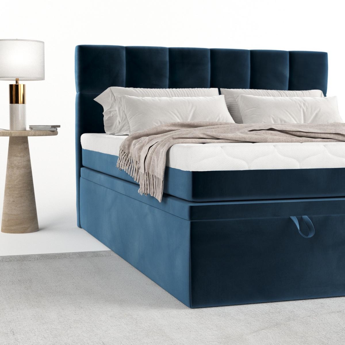 BOXBETT Elano 140/200 cm Dunkelblau im Kronos Stoff - Schwarz/Dunkelblau, Holz/Holzwerkstoff (140/200cm) - AltaBeds