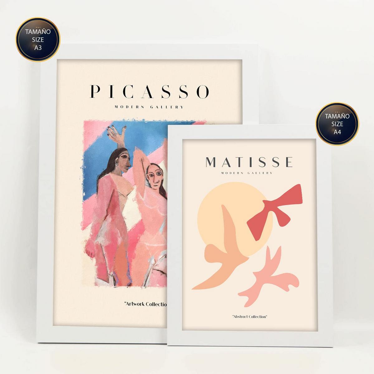 POSTER Set Mit 6 Von Picasso Und Matisse Körper Drucke Des Fauvismus Und Surrealismus Für Innenarchitektur A3 & A4 Weißer Rahmen - Weiß, Papier (29/3cm) - Nacnic