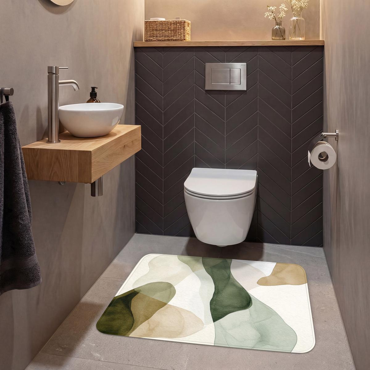 WC-VORLEGER Japandi - Abstrakt - Grün Toilettenteppich 90x60 cm - Grün, Textil (90/1cm) - OnlyWow