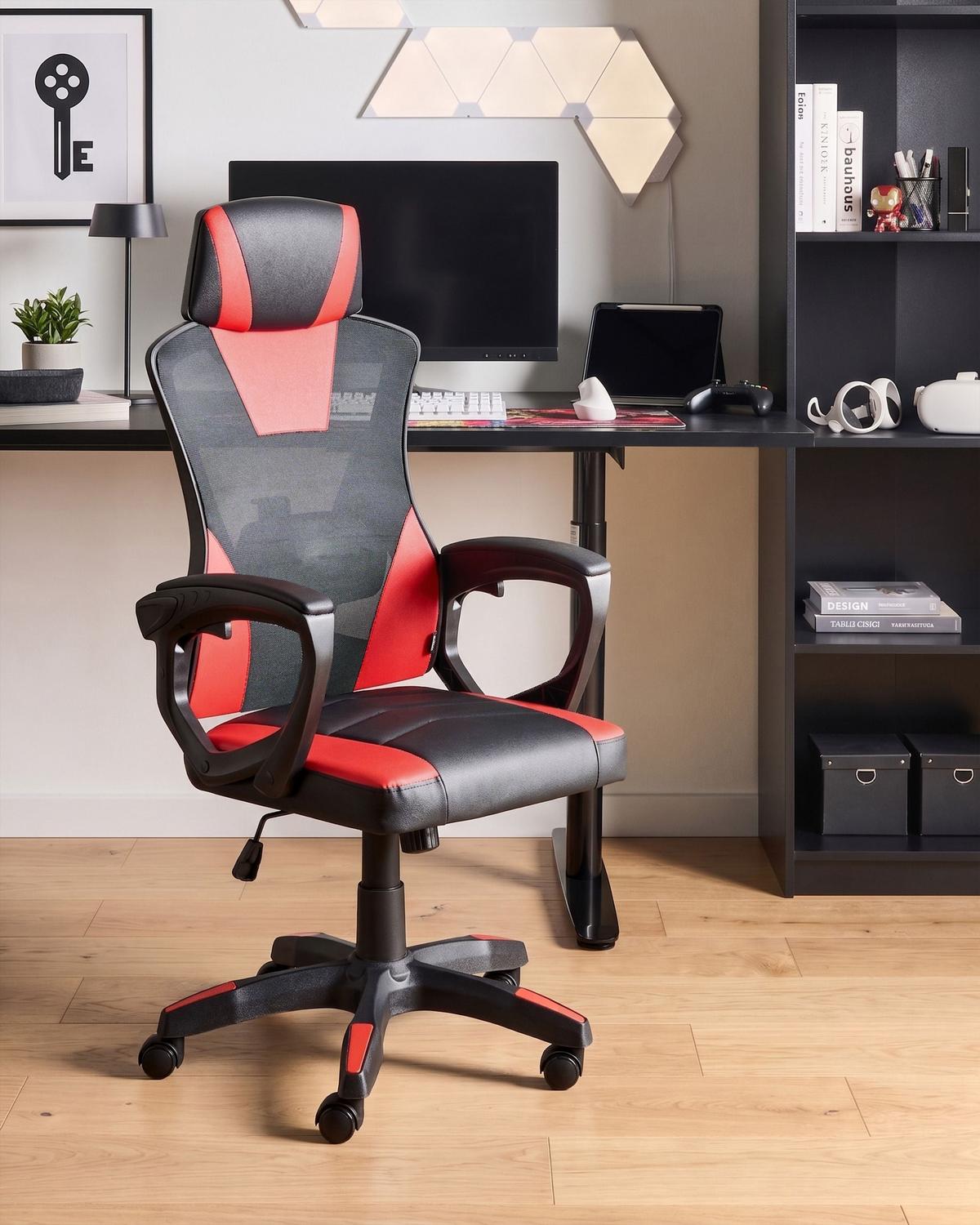 BÜROSTUHL Kunstleder Rot Ignis - Rot, Kunststoff (60/112/60cm) - Beliani