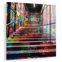 ACRYLGLASBILD Treppe - Graffiti - Farben - Kunst 50x50 cm - Multicolor, Glas (50/50cm) - MuchoWow