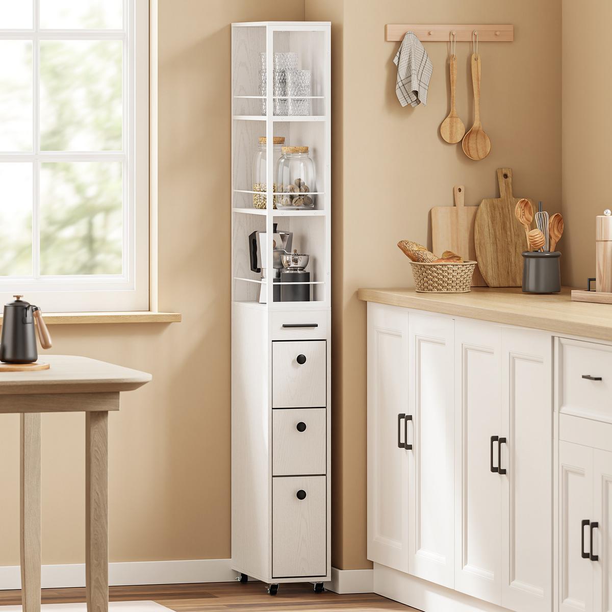 SCHMALER Rollschrank mit Schubladen und offenen Regalen NSR13-WG - Ahornfarben, Fell (20/170/40cm) - SoBuy