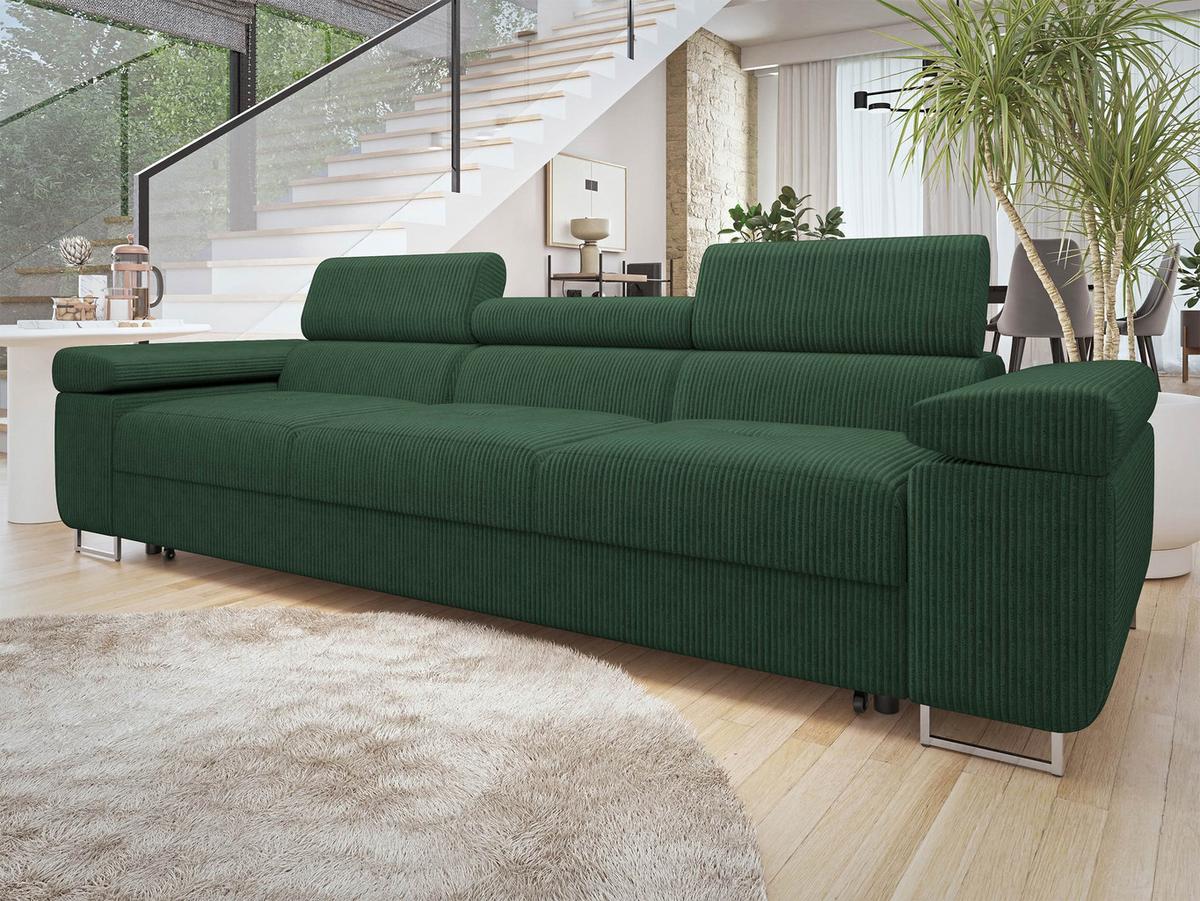 SCHLAFSOFA Torezio 3 Bis Cord - Grün, Holz/Textil (263/90/102cm) - MIRJAN24