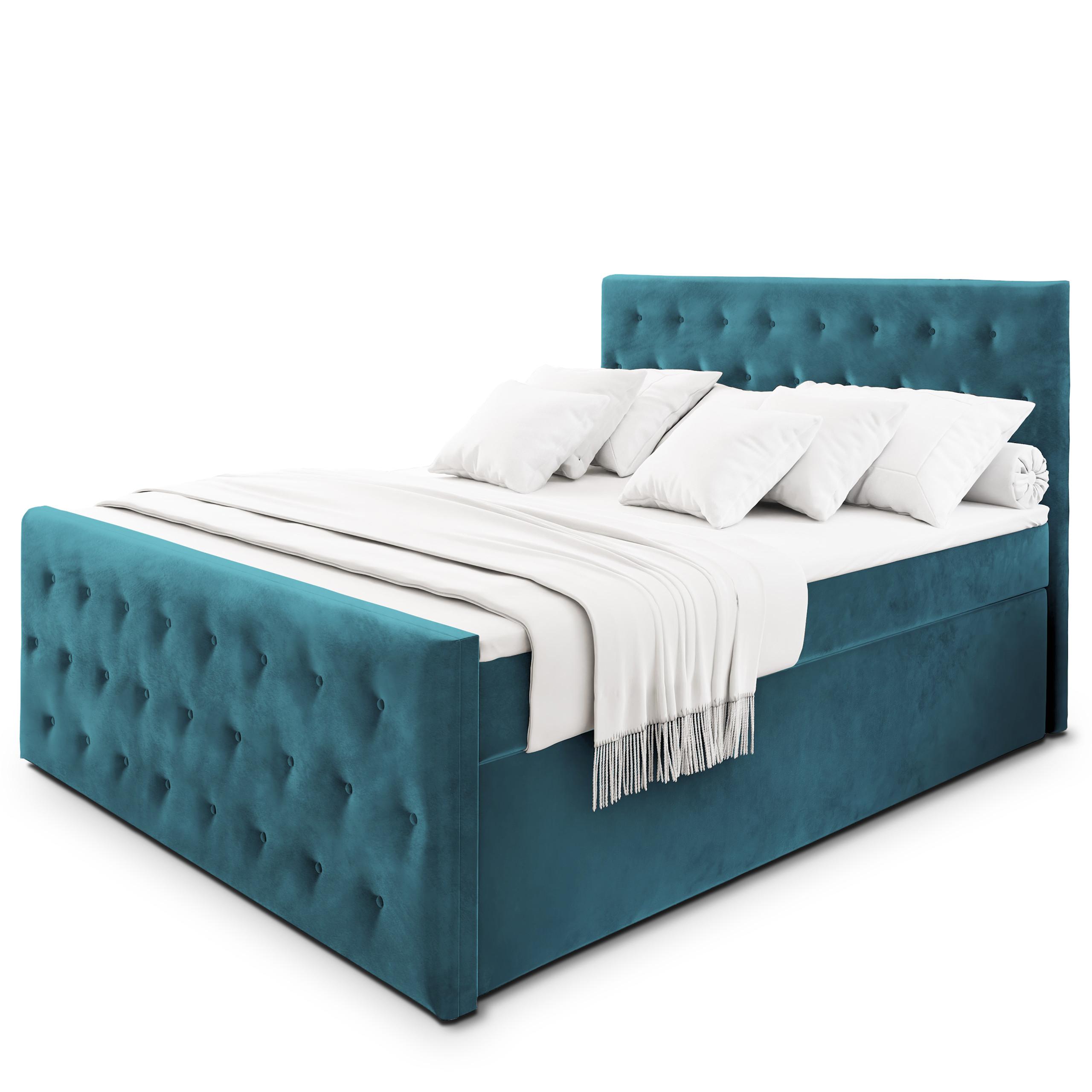 BOXBETT FONDI 180x200 cm mit Matratze und Topper - Blau - Blau, Holz (180/200cm) - MASSENO