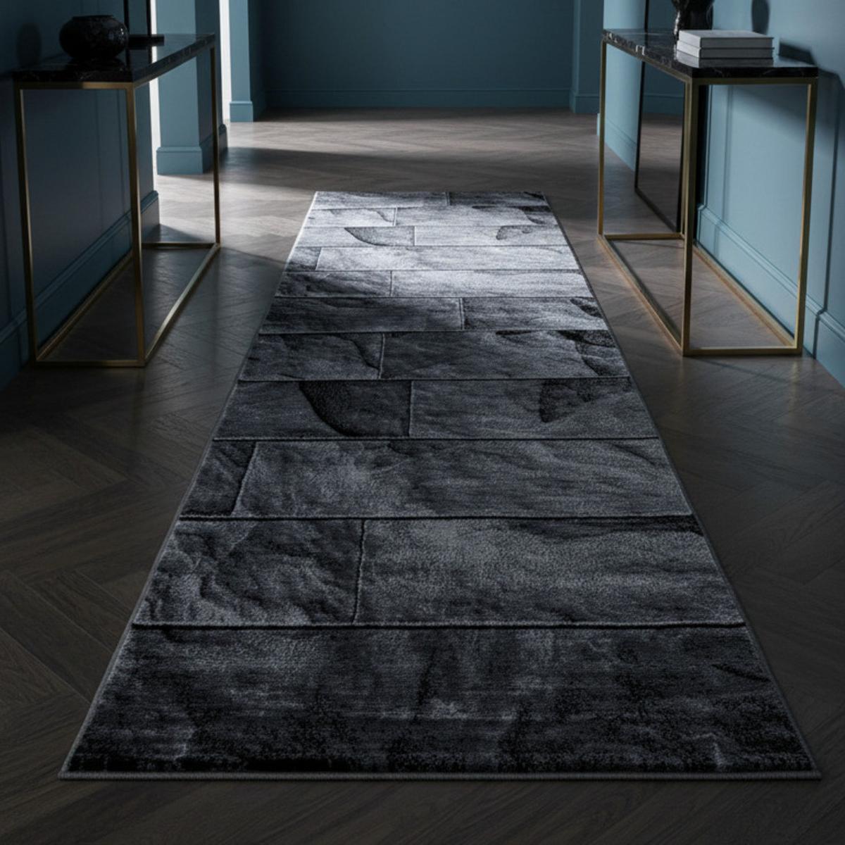 TEPPICH Kurzflor DRAU in Schwarz, in Steinoptik, 80 x 300 cm - Schwarz, Textil (300/80cm) - KADIMA DESIGN