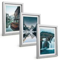 BILDER SET 3er Set - 20x30 cm Silberner Rahmen - Berglandschaften Wasserfall See - Silberfarben, Kunststoff (20/30cm) - TULUP
