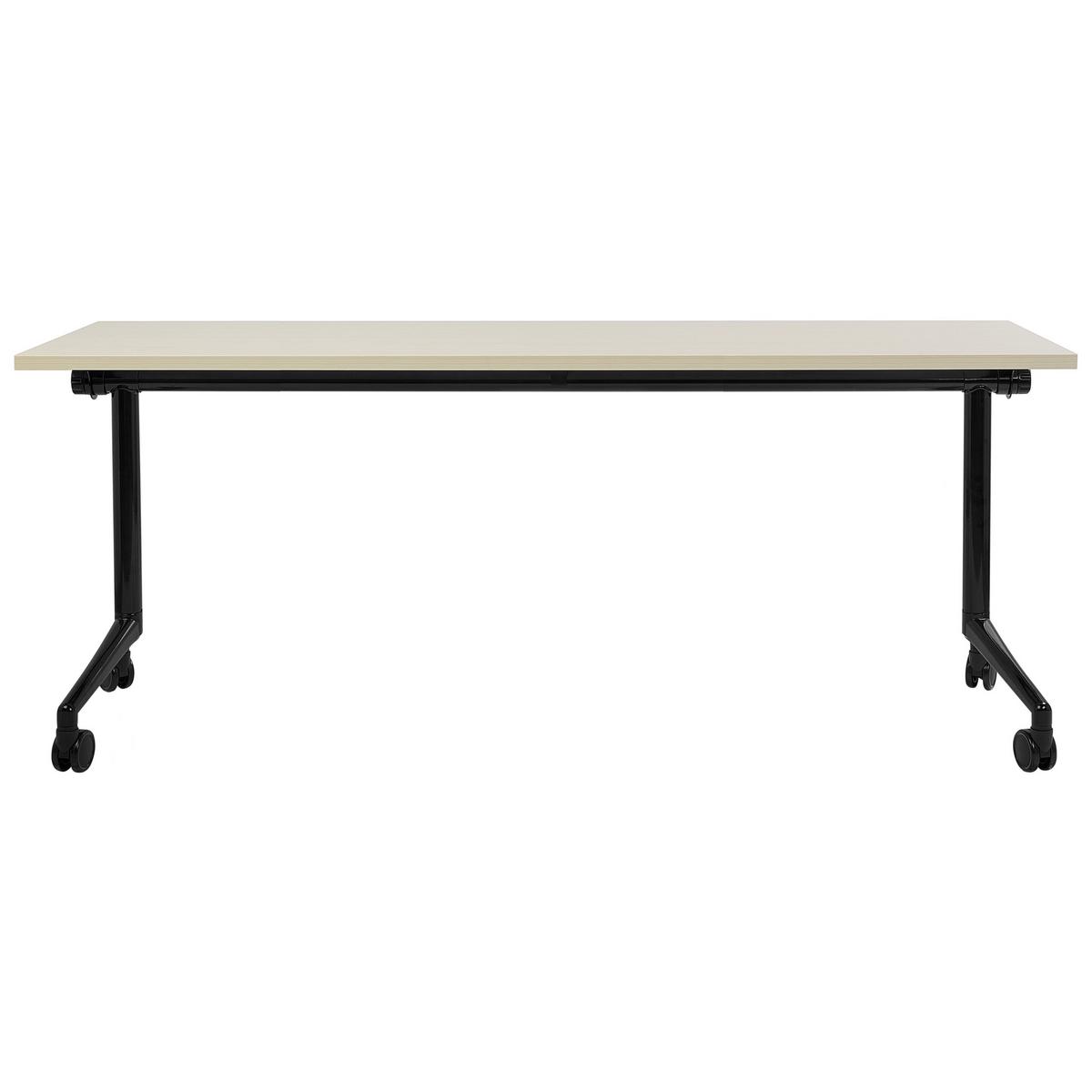 SCHREIBTISCH Zusammenklappbarer Hellbraun 180/60 cm mit Rädern Cavi - Schwarz/Braun, Holzwerkstoff (60/180/75cm) - Beliani