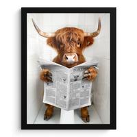 POSTER MIT RAHMEN Schottischer Highlander - Tier - Zeitung - Toilette Bilderrahmen 30x40 cm - Kastanienfarben, Papier (30/40cm) - MuchoWow