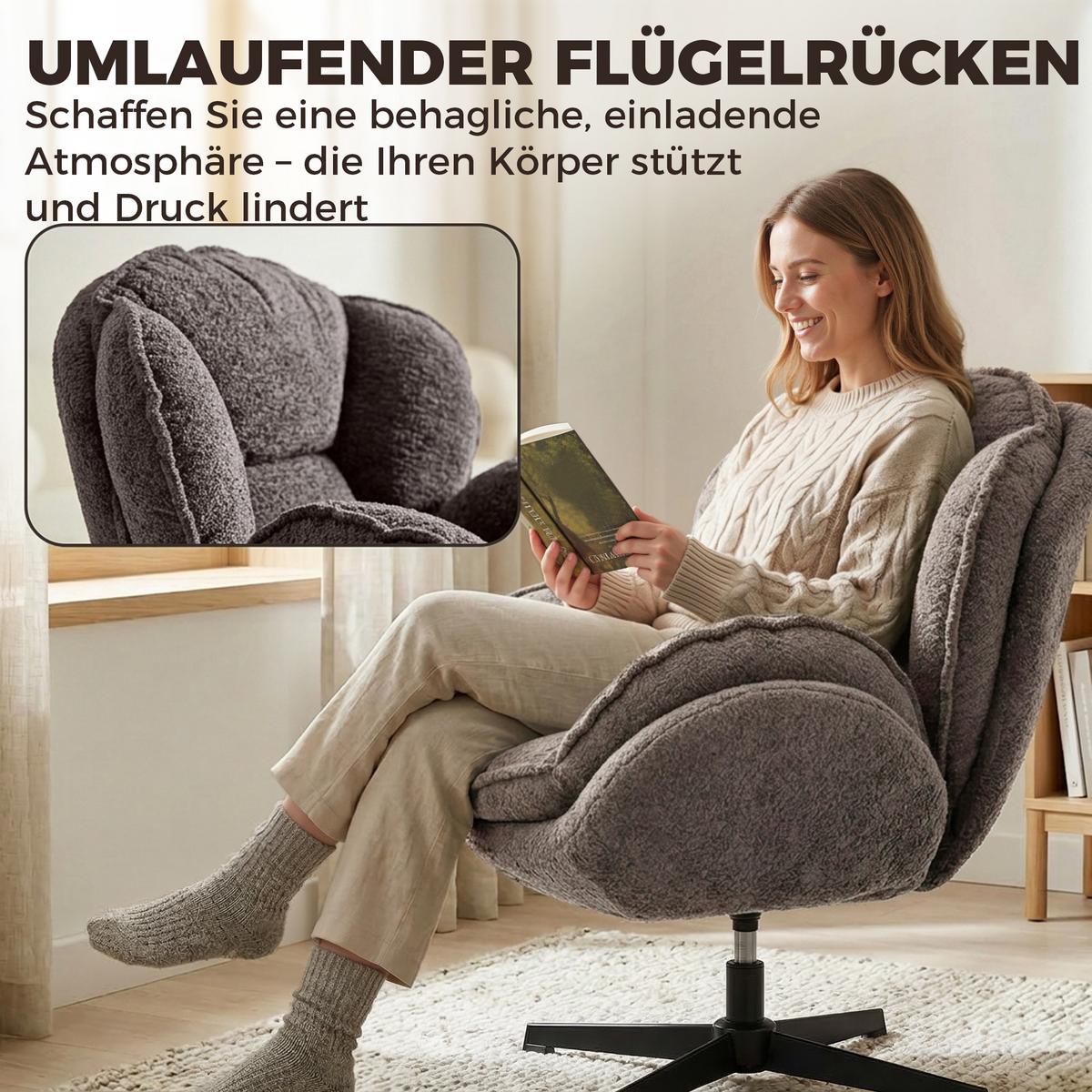 OHRENSESSEL aus Polyester & Metall Grau - Schwarz/Grau, Textil/Metall (76/88/86cm) - HOMCOM