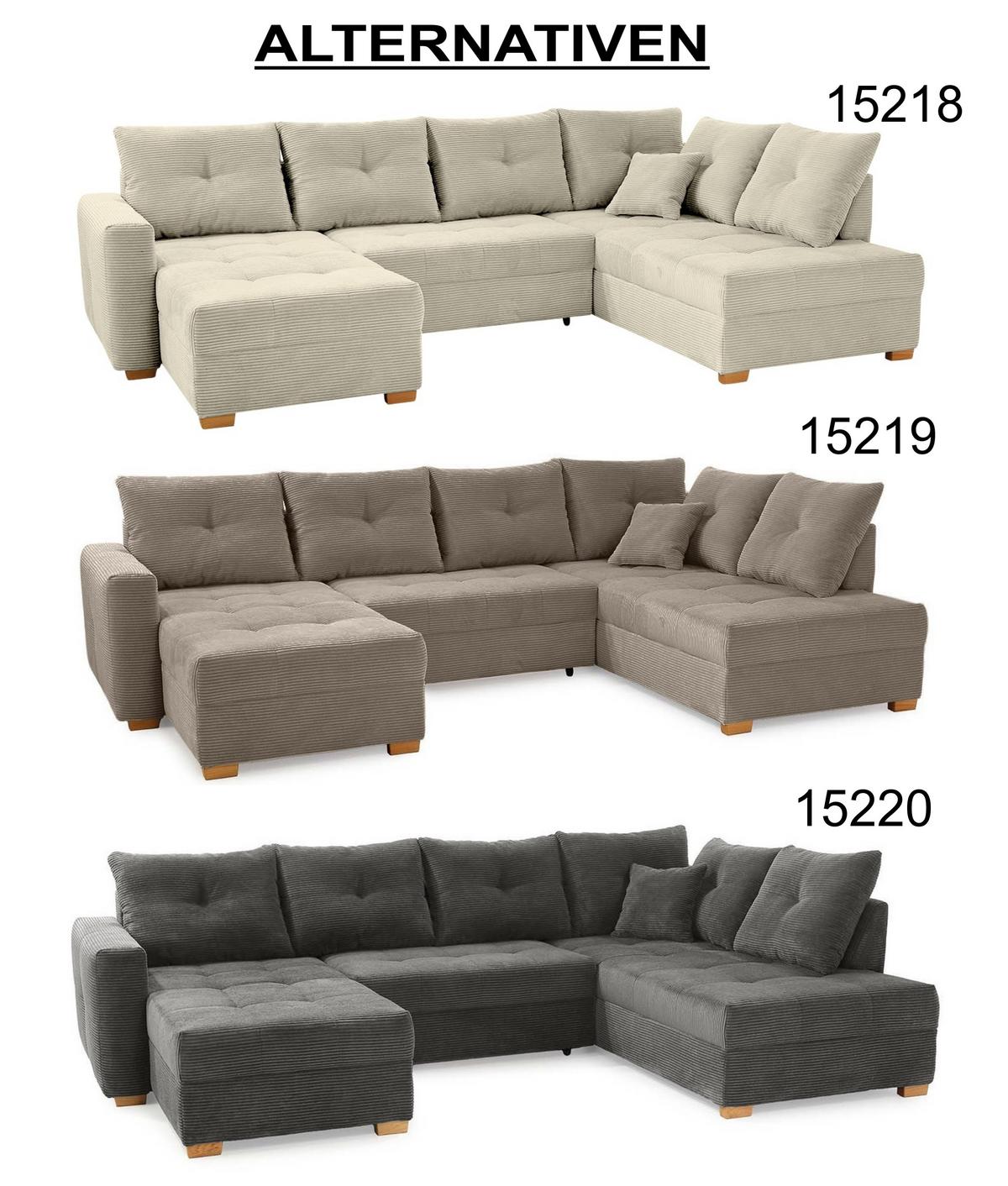 WOHNLANDSCHAFT mit Schlaffunktion und Bettkasten, spiegelverkehrt montierbar U-Form B313/T200/H92 cm, Cord Beige Grau / 15218 - Greige/Eichefarben, Holz/Textil (313/92/200cm) - luma-home