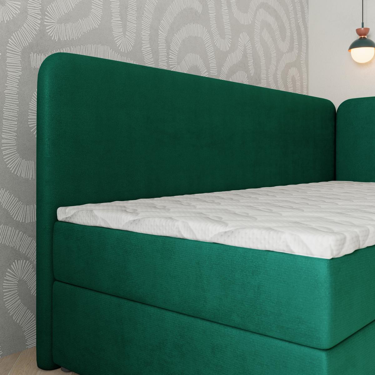 BOXBETT GINA 100x200 cm mit Matratze und Topper, H2+H3 - Grün - Grün, Holz (100/200cm) - MASSENO