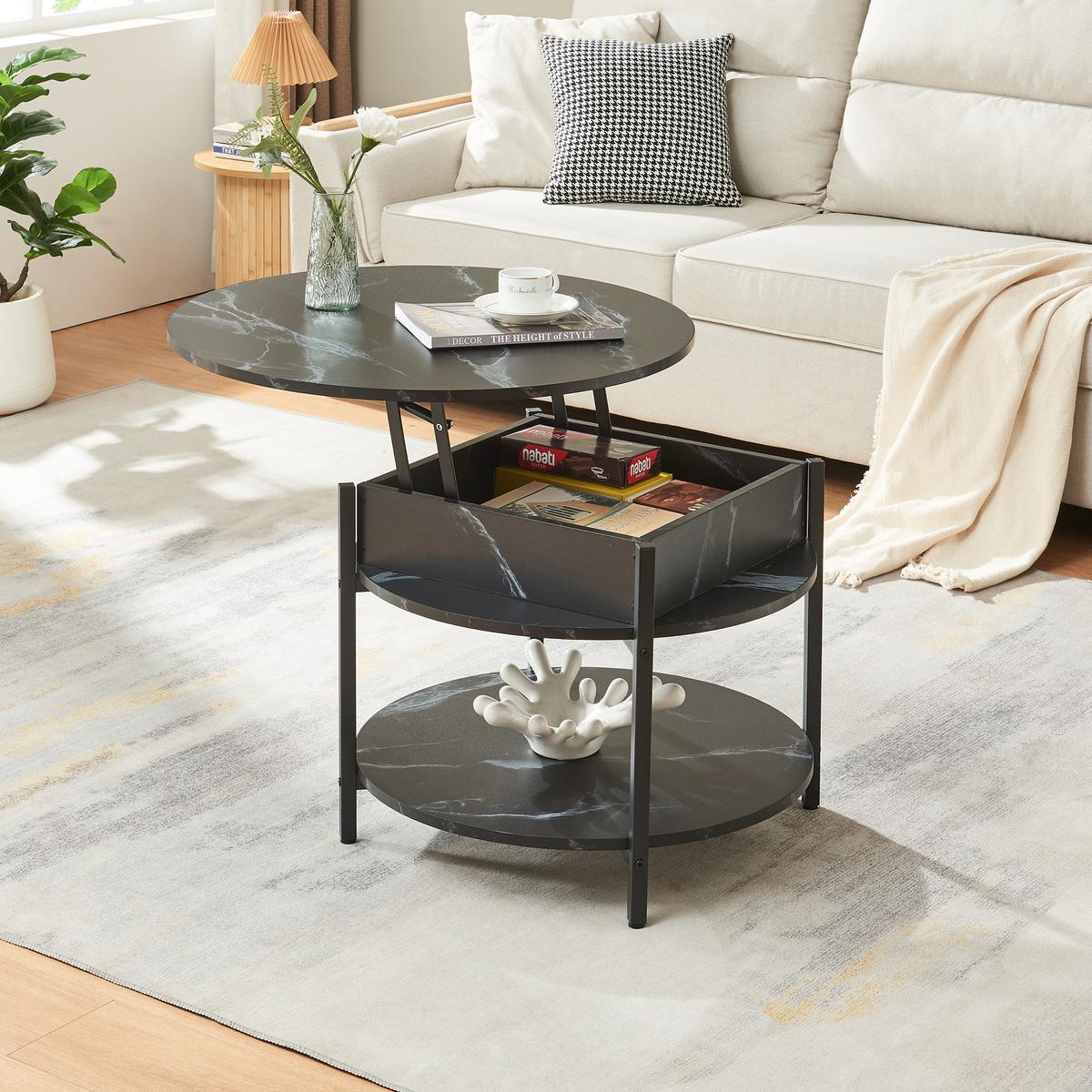 COUCHTISCH Kandas 70/49 cm - Schwarz, Holzwerkstoff/Metall (70/70/49cm) - [en.casa]