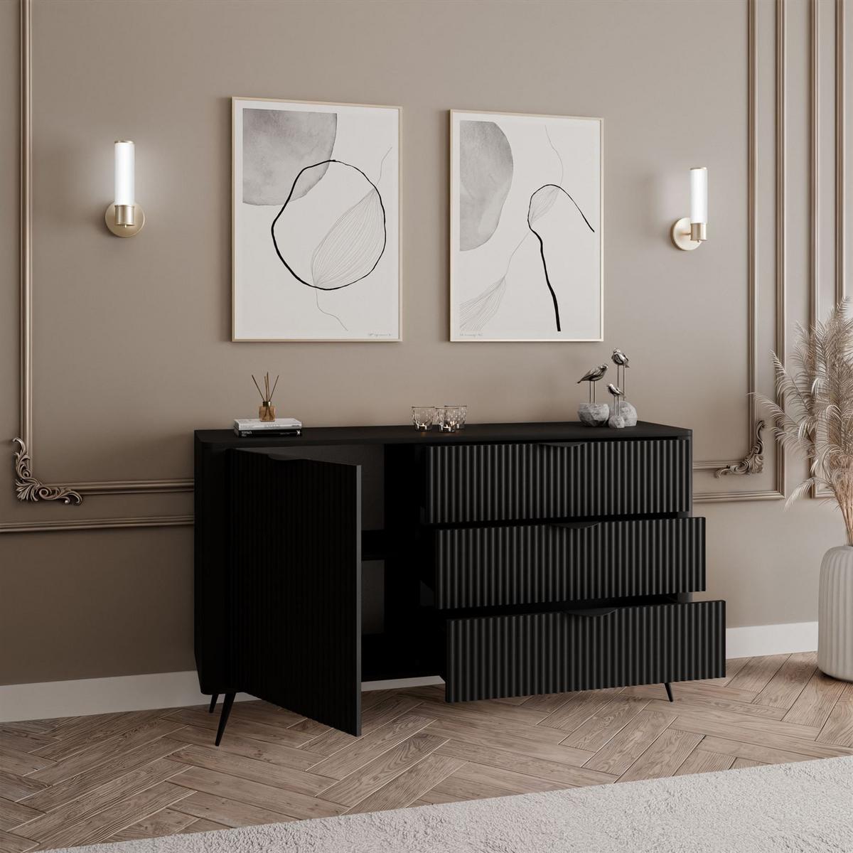 SIDEBOARDS SCARLETT 138 1D3S MIT SCHUBLADEN SCHWARZ - Schwarz, Holzwerkstoff (138/81/38cm) - Lookway