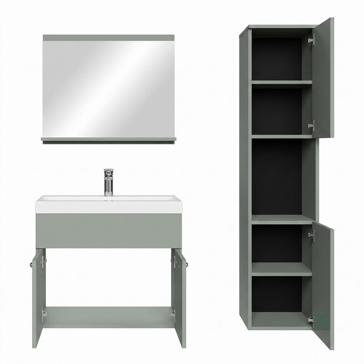 BADMÖBEL-SET Montreal 4 Teile Grau Matt - 60 x 35 x 51 cm - Grün, Holz (60/51/35cm) - Badplaats