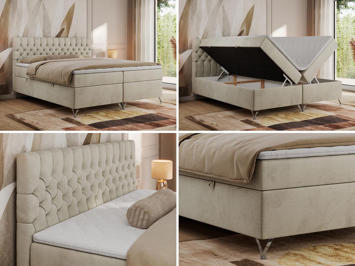 BOXBETT GRIMALDI 120/200 Beige Velvet - H4 - Beige, Holz/Textil (120/200cm) - MKS