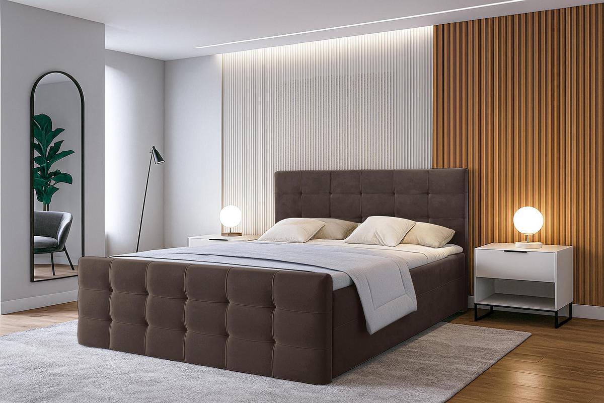 BOXBETT ARGENTARO 140x200 cm mit Bettkasten und Matratze - Braun + TOPPER - Schwarz/Braun, Holz/Holzwerkstoff (140/200cm) - AX Living