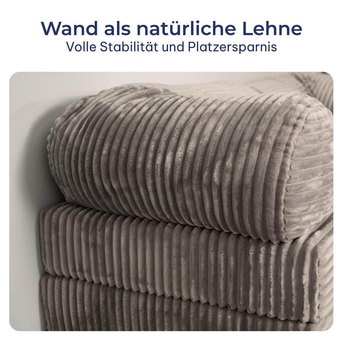 ECKSOFA ETERA modulares Boneless Sofa mit Schlaffunktion Grün Cordstoff - Grün, Textil (270/160cm) - MASSENO