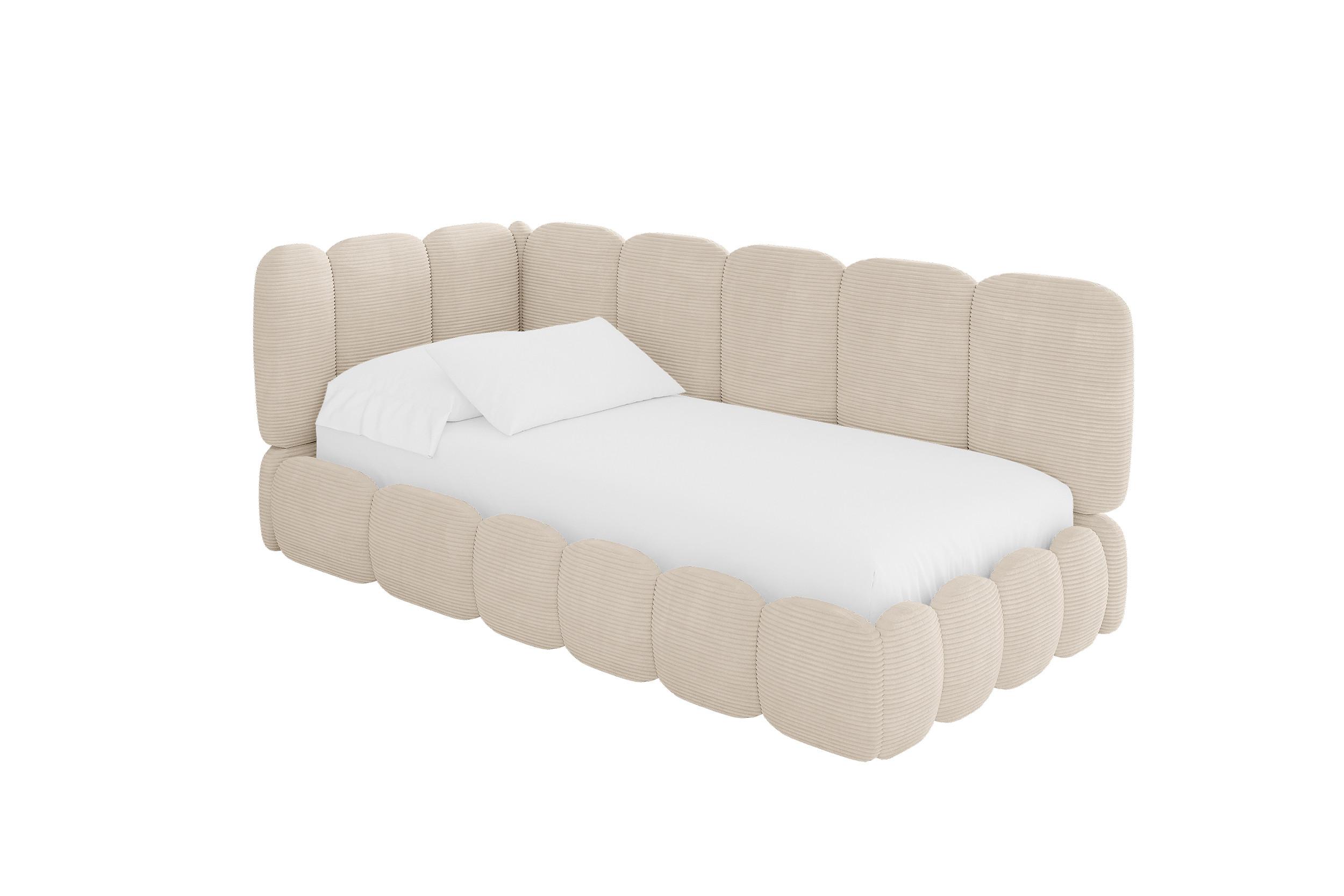 EINZELLBETT Jugendbett mit Bettkasten und Matratze H3/H4, Rechts - AVRY 100x200 Beige - Kaschmir, Holzwerkstoff/Textil (100/200cm) - ALTDECOR