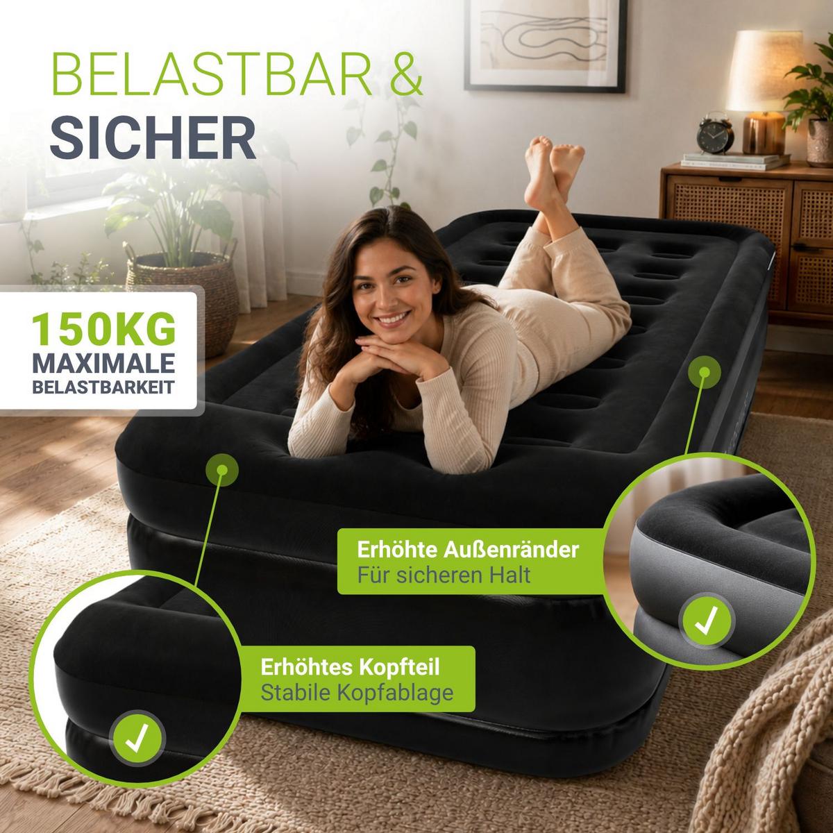LUFTBETT Sapri M schwarz inkl. Tragetasche - Schwarz, Kunststoff (87/185cm) - Juskys