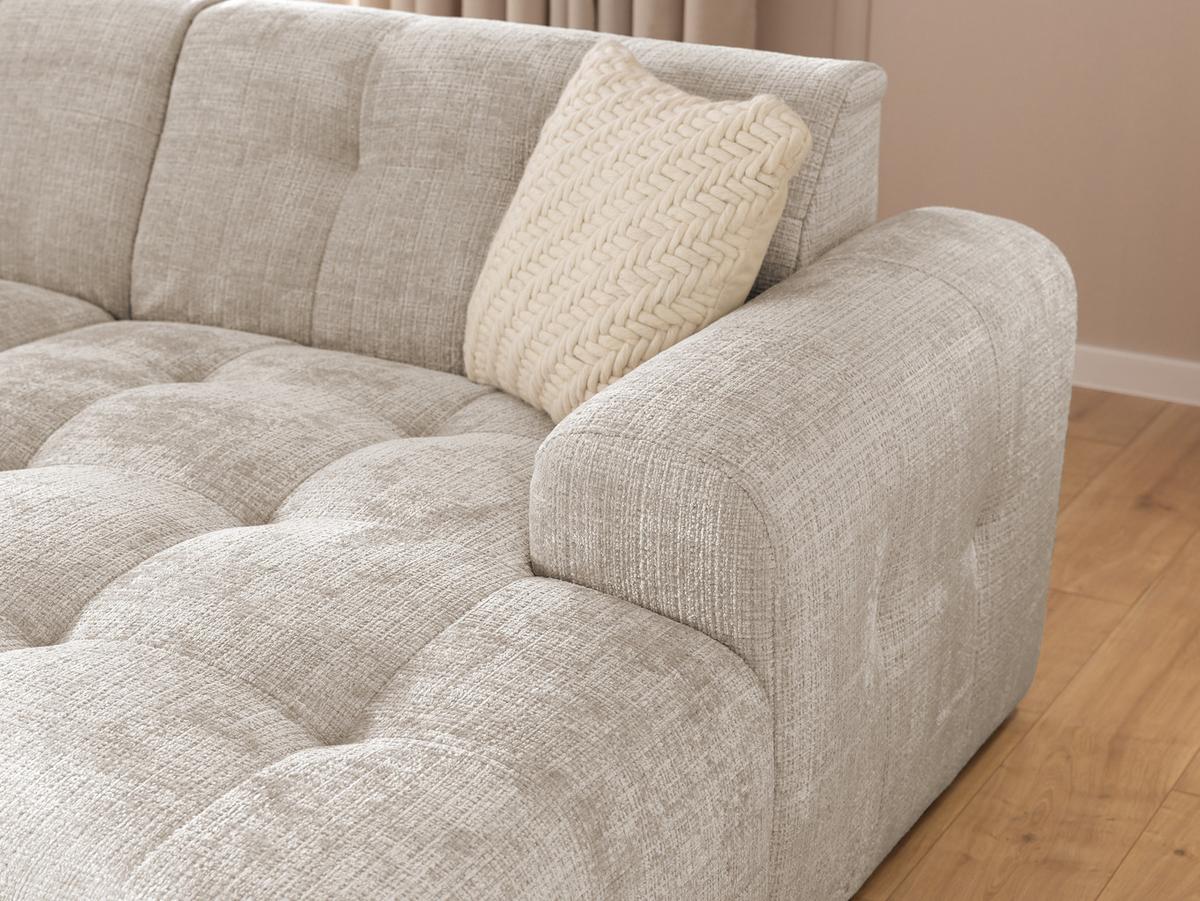 ECKSOFA mit Ottomane rechts, raffinierten Steppungen, Wellenunterfederung, B234/T161/H79 cm, Chenille-Bezug in Sandgrau / 21037 - Sandfarben/Greige, Kunststoff/Textil (234/79/161cm) - luma-home