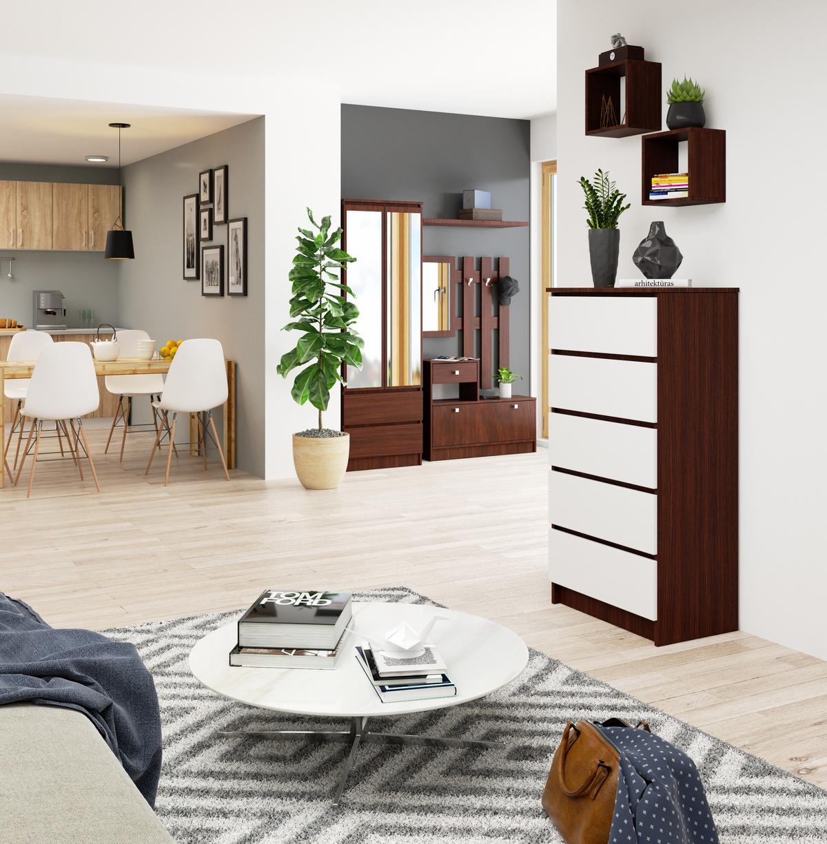 KOMMODE Dunkelbraun, Weiß 121/60/40 - Dunkelbraun/Weiß, Holzwerkstoff (60/121/40cm) - RAUMHIRSCH FURNITURE