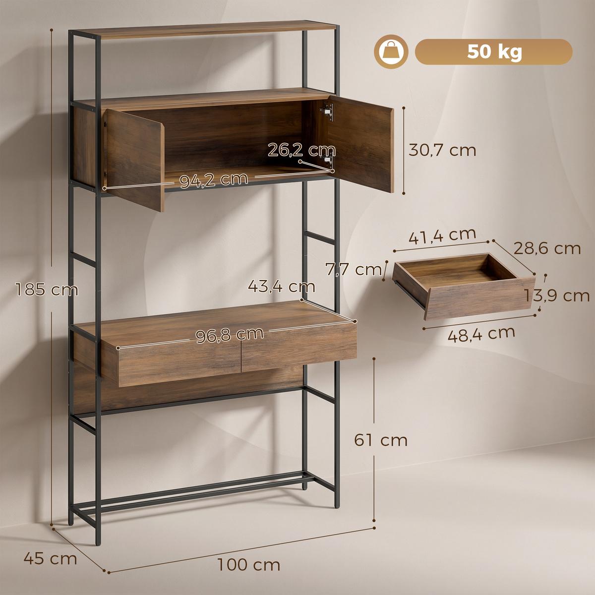 COMPUTERTISCH Spanplatte Braun - Schwarz/Braun, Holzwerkstoff/Metall (100/45/185cm) - HOMCOM