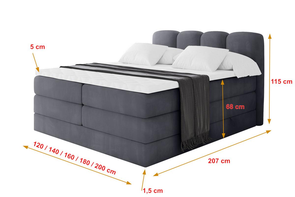 BOXBETT mit Matratze H3|H4 - NINA KING - 200x200 cm - Dunkelgrau - Dunkelgrau, Holzwerkstoff (200/200cm) - ALTDECOR