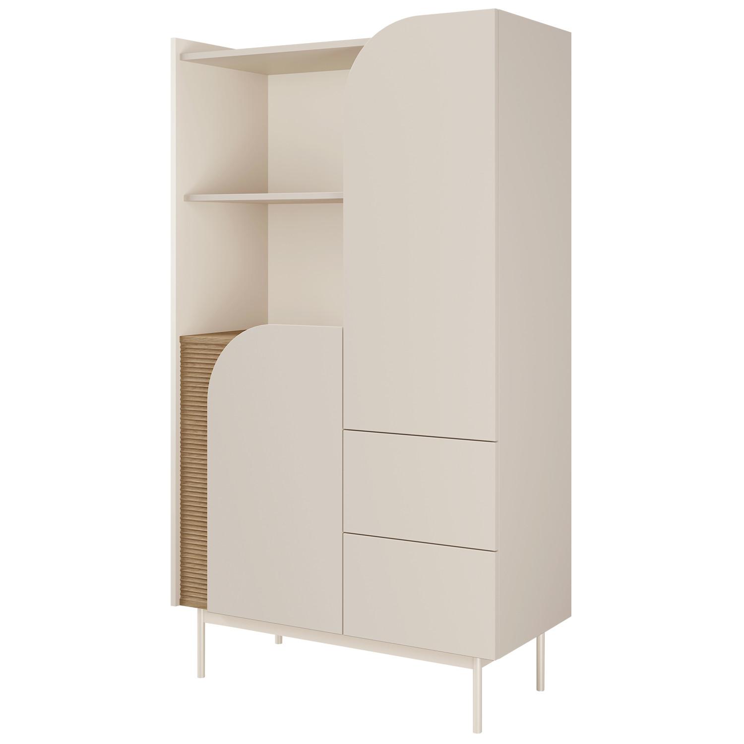 BÜCHERREGAL Camel mit 2 Türen, 2 Schubladen und geriffeltem Detail, 90 cm, Frühlingseiche + Macadamia - Eichefarben/Beige, Holzwerkstoff/Metall (92/161/42cm) - Beautysofa