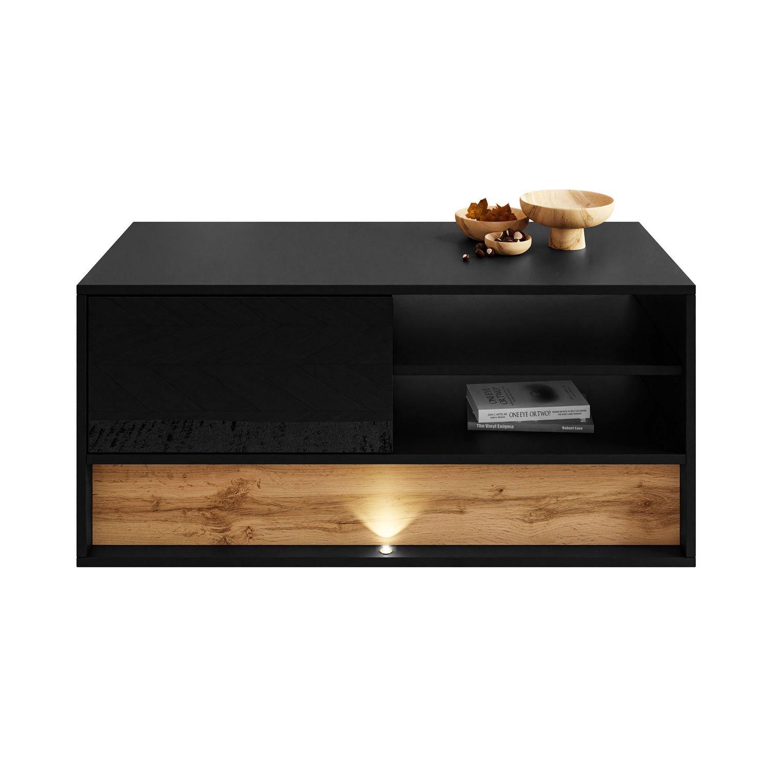 COUCHTISCH VILLA mit Wotan Eicheneinlage - Eiche Wotan/Schwarz, Holzwerkstoff (45/100/46cm) - Lookway