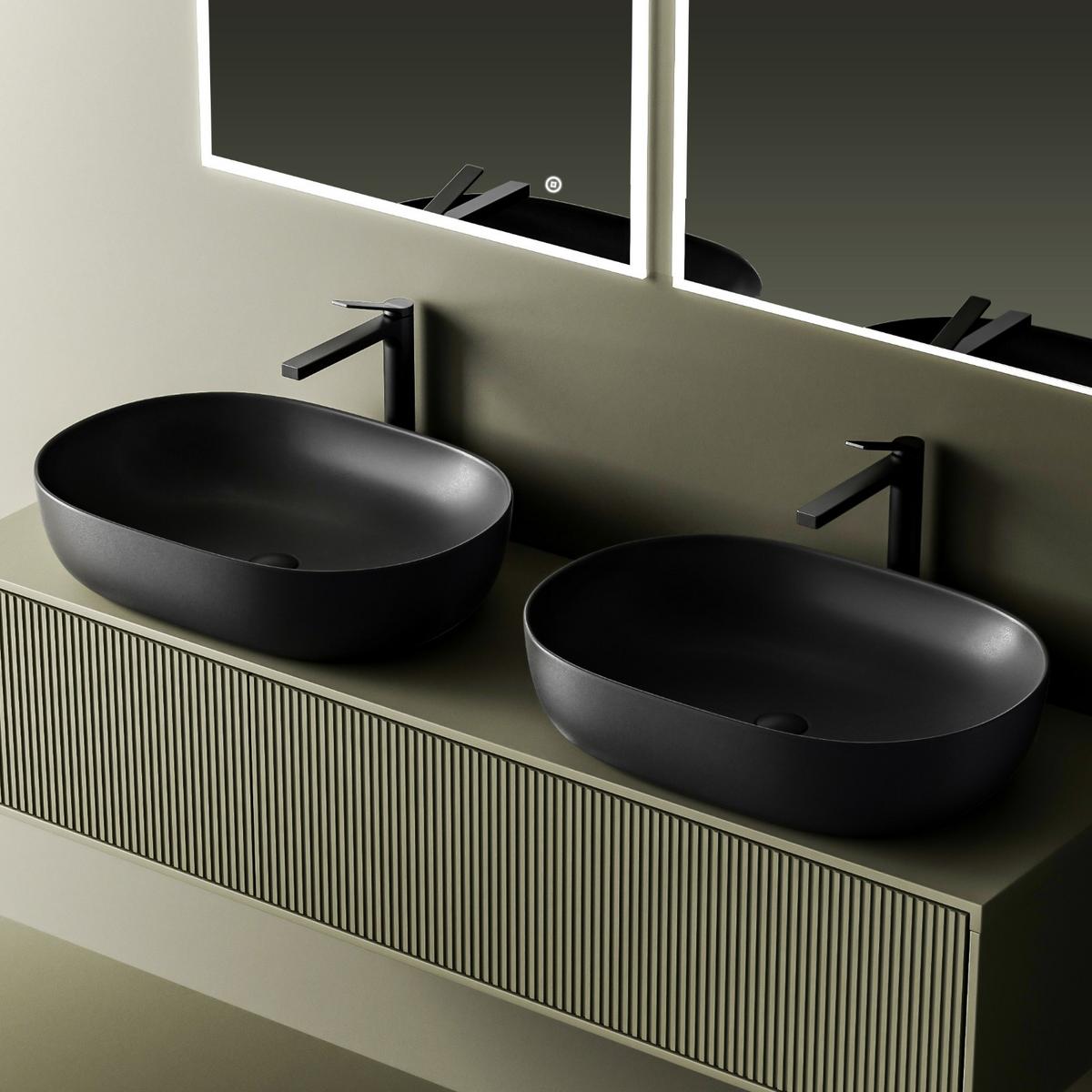 WASCHBECKEN Quadratisch R-Ecken Schwarz 60/41,5/13,5 cm - Schwarz, Keramik (59.5/13.5/41.5cm) - EMKE