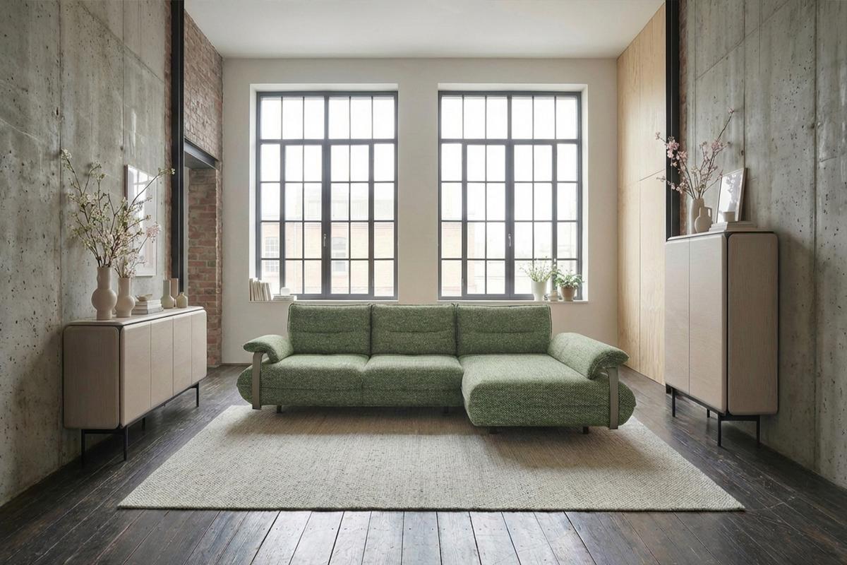 ECKSOFA ANISSA Grün Flachgewebe - Schwarz/Grün, Kunststoff/Textil (185/297cm) - KAWOLA
