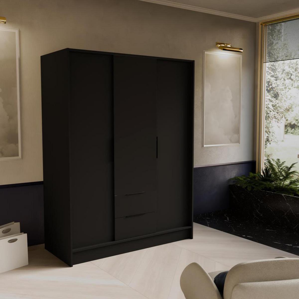 DREHTÜRENSCHRANK Niko 150/51/200 cm schwarz - Schwarz, Holzwerkstoff (150/200/51cm) - Beautysofa