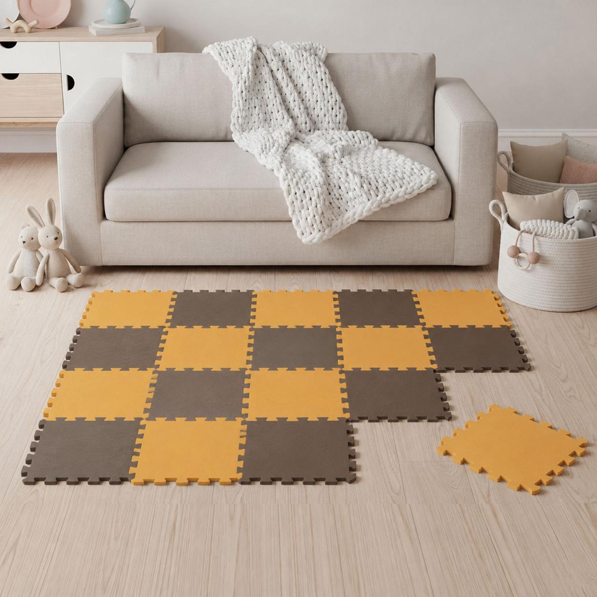 SPIELMATTE ab Null - 180/90/1 cm Puzzlematte Blau - Gelb/Braun, Kunststoff (30/30cm) - Littletom