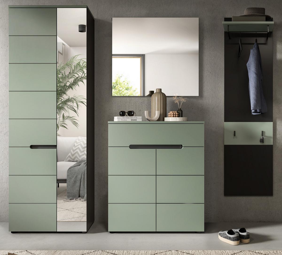 GARDEROBE-SET Salbei und Grau, Garderobe 4-teilig, 220 x 190 cm, Soft-Close, Cooper - Salbeigrün/Dunkelgrau, Holzwerkstoff/Kunststoff (220/190/37cm) - Inn.Furn