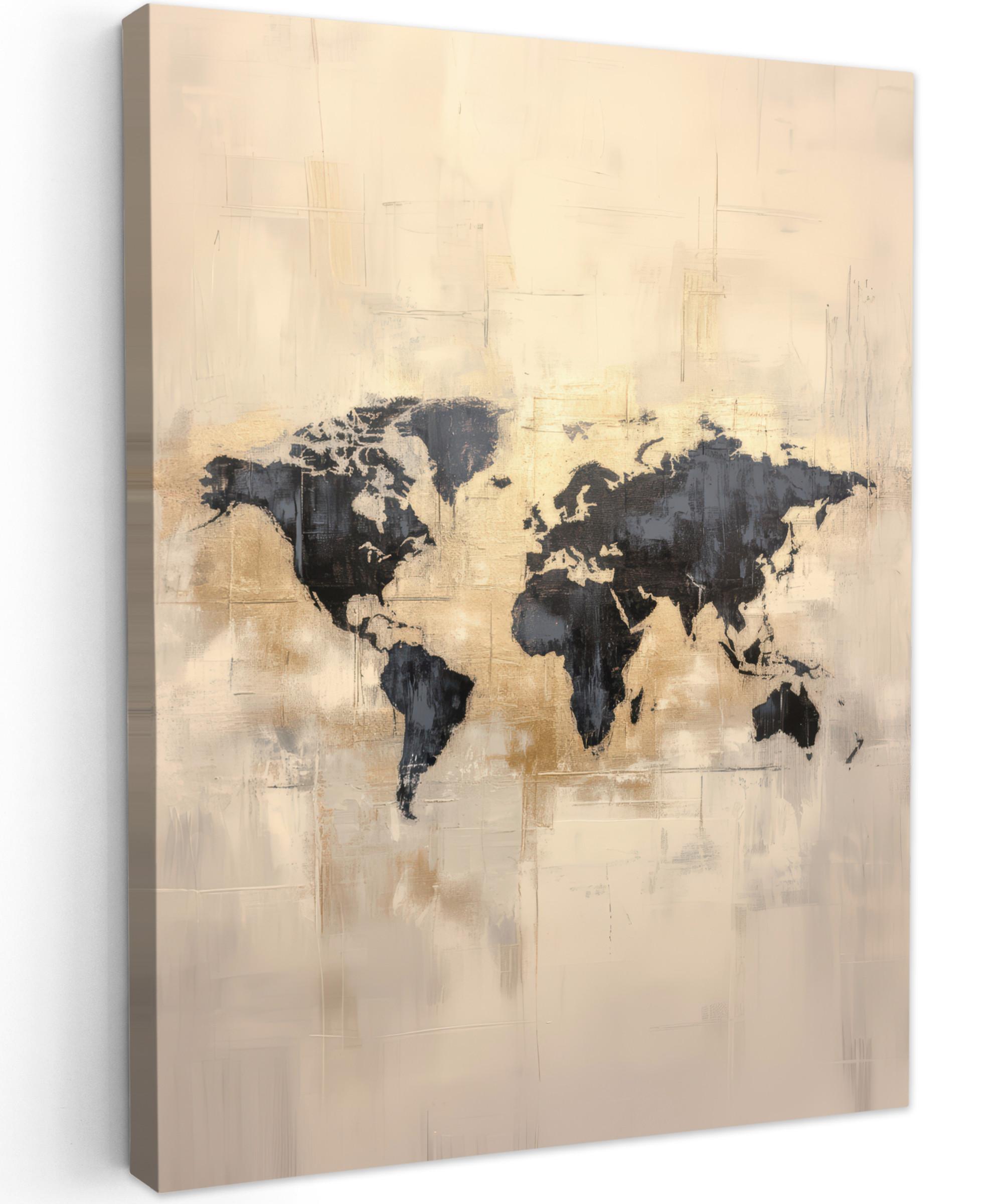 LEINWANDBILD Weltkarte - Gold - Schwarz - Abstrakt Wandbild Wohnzimmer 60x80 cm - Kupferfarben, Textil (60/80cm) - MuchoWow