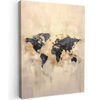 LEINWANDBILD Weltkarte - Gold - Schwarz - Abstrakt Room Decor 30x40 cm - Kupferfarben, Textil (30/40cm) - MuchoWow