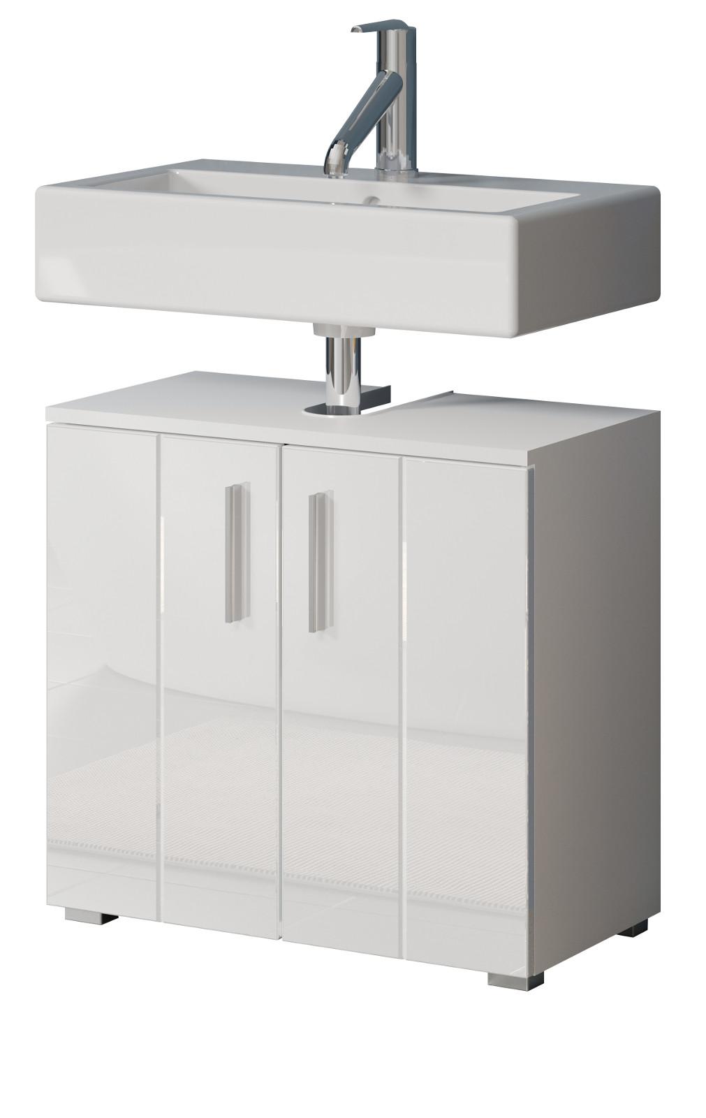 WASCHBECKENUNTERSCHRANK weiß Hochglanz, Badschrank 60 x 58 cm - Weiß Hochglanz/Silberfarben, Holzwerkstoff/Kunststoff (60/58/34cm) - Top.Furn