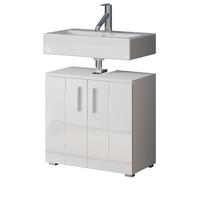 WASCHBECKENUNTERSCHRANK weiß Hochglanz, Badschrank 60 x 58 cm - Weiß Hochglanz/Silberfarben, Holzwerkstoff/Kunststoff (60/58/34cm) - Top.Furn