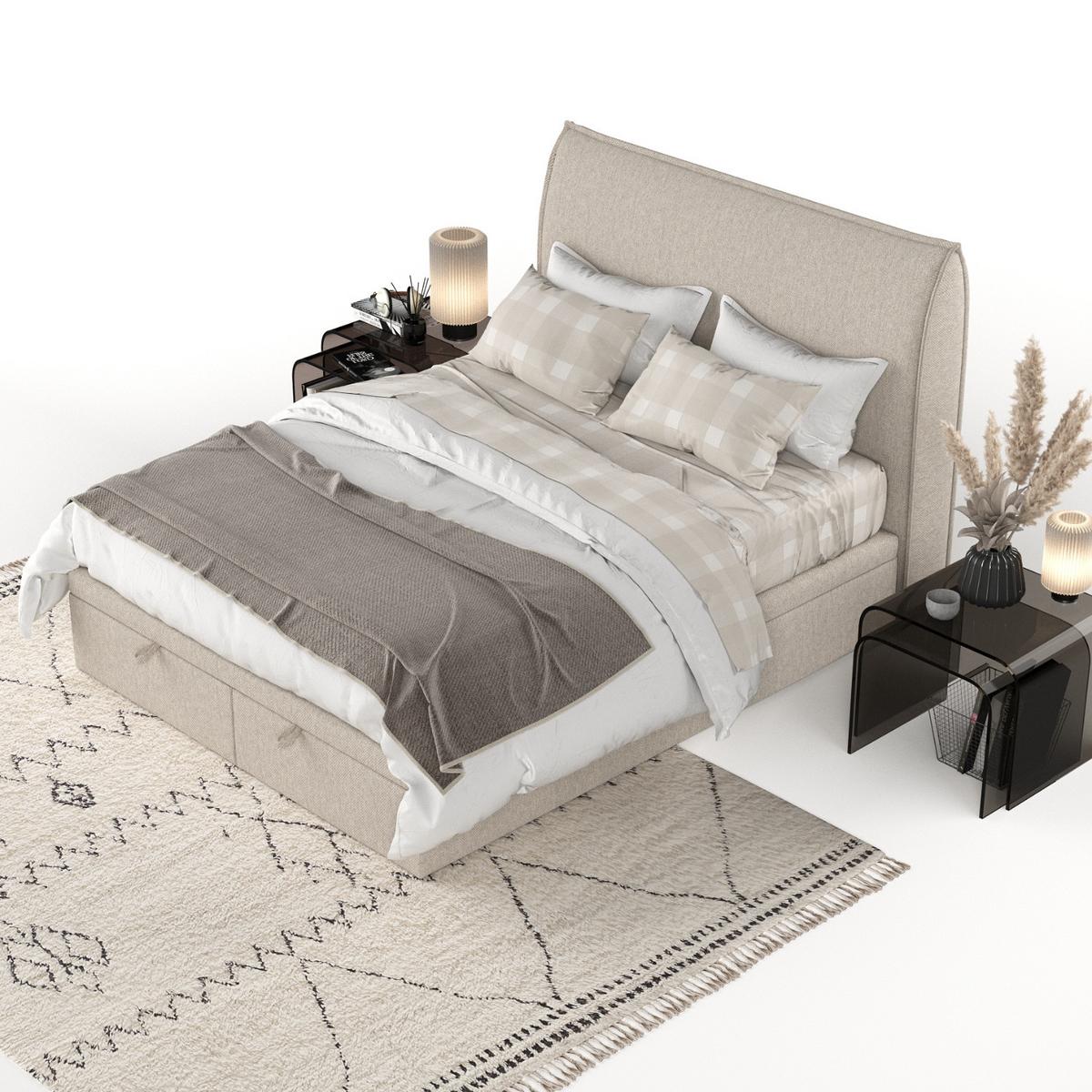 POLSTERBETT Tuvalu mit Stauraum 140/200 cm Hellbeige im Megan Stoff - Beige/Schwarz, Holz/Holzwerkstoff (140/200cm) - AltaBeds