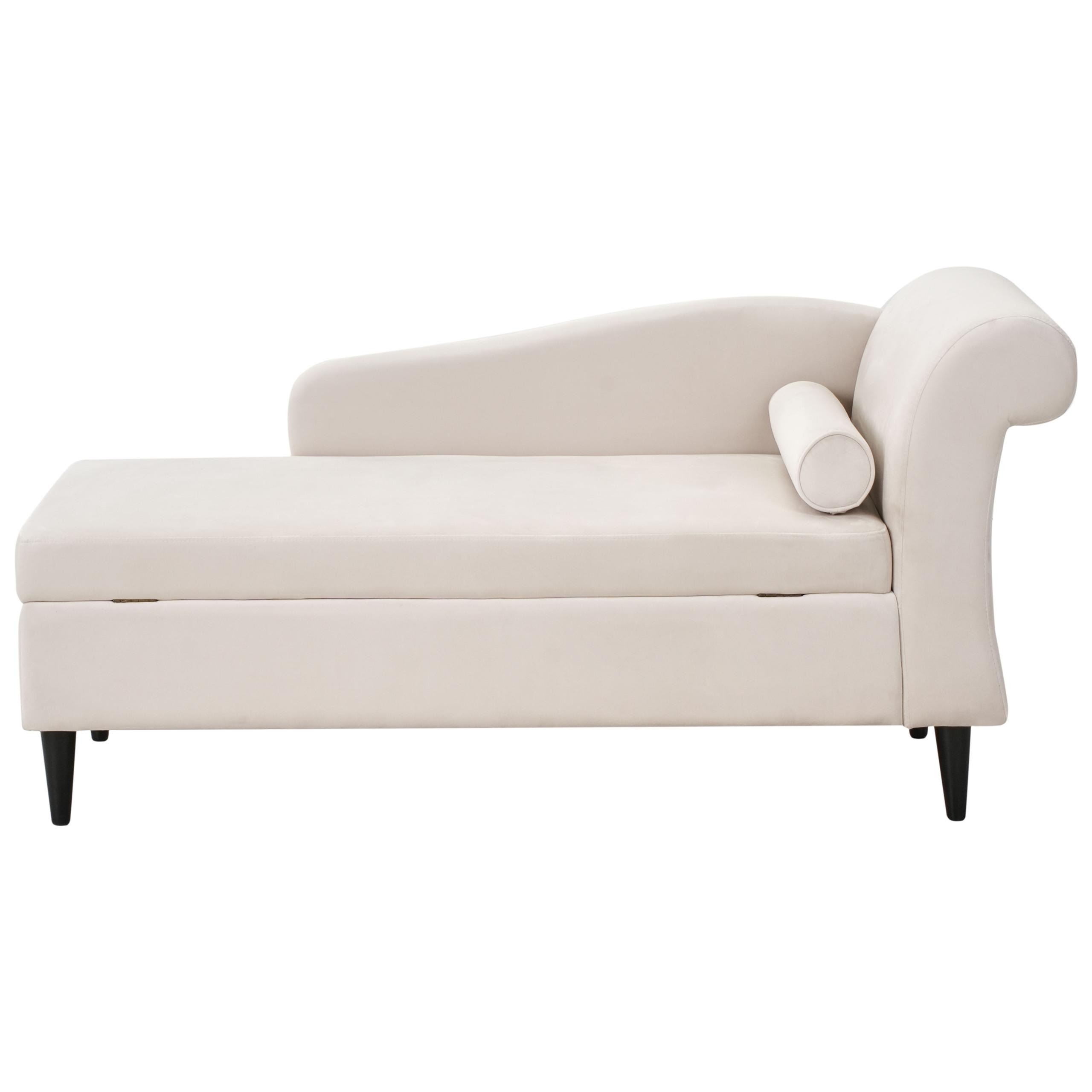 CHAISELONGUE-RECHTSSEITIGE Samtstoff Beige mit Stauraum Luiro - Beige/Schwarz, Textil (160/77/70cm) - Beliani