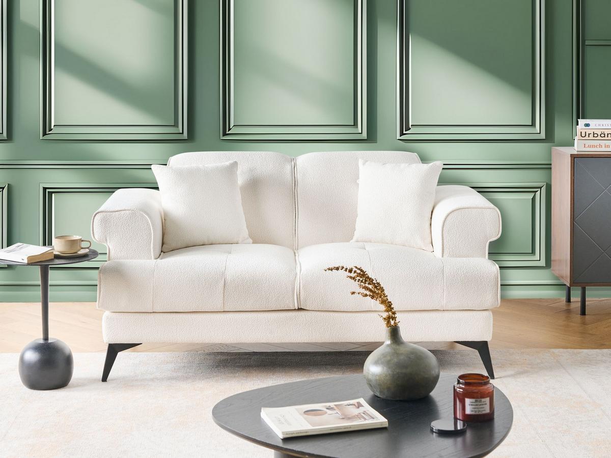 2-SITZER-SOFA Bouclé Weiß Skive - Weiß, Textil (160/88/85cm) - Beliani