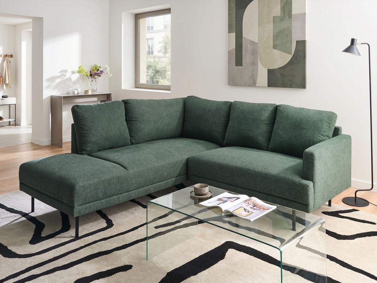ECKSOFA 4-Sitzer Stoff Dunkelgrün rechtsseitig Breda - Schwarz/Grün, Textil (210/200cm) - Beliani