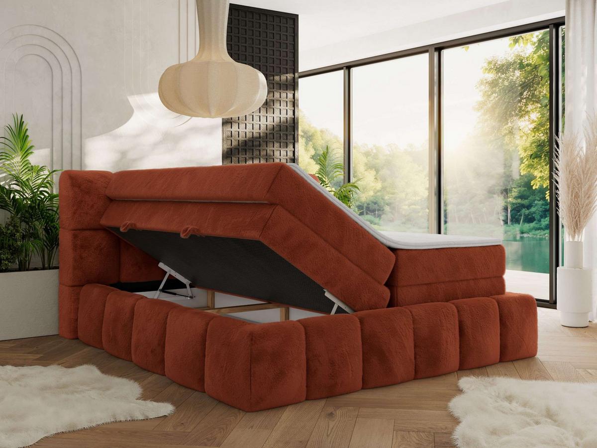 BOXSPRINGBETT NIRA KING 160/200 Orange Plüsch - H4 - Orange, Holz/Textil (160/200cm) - MKS