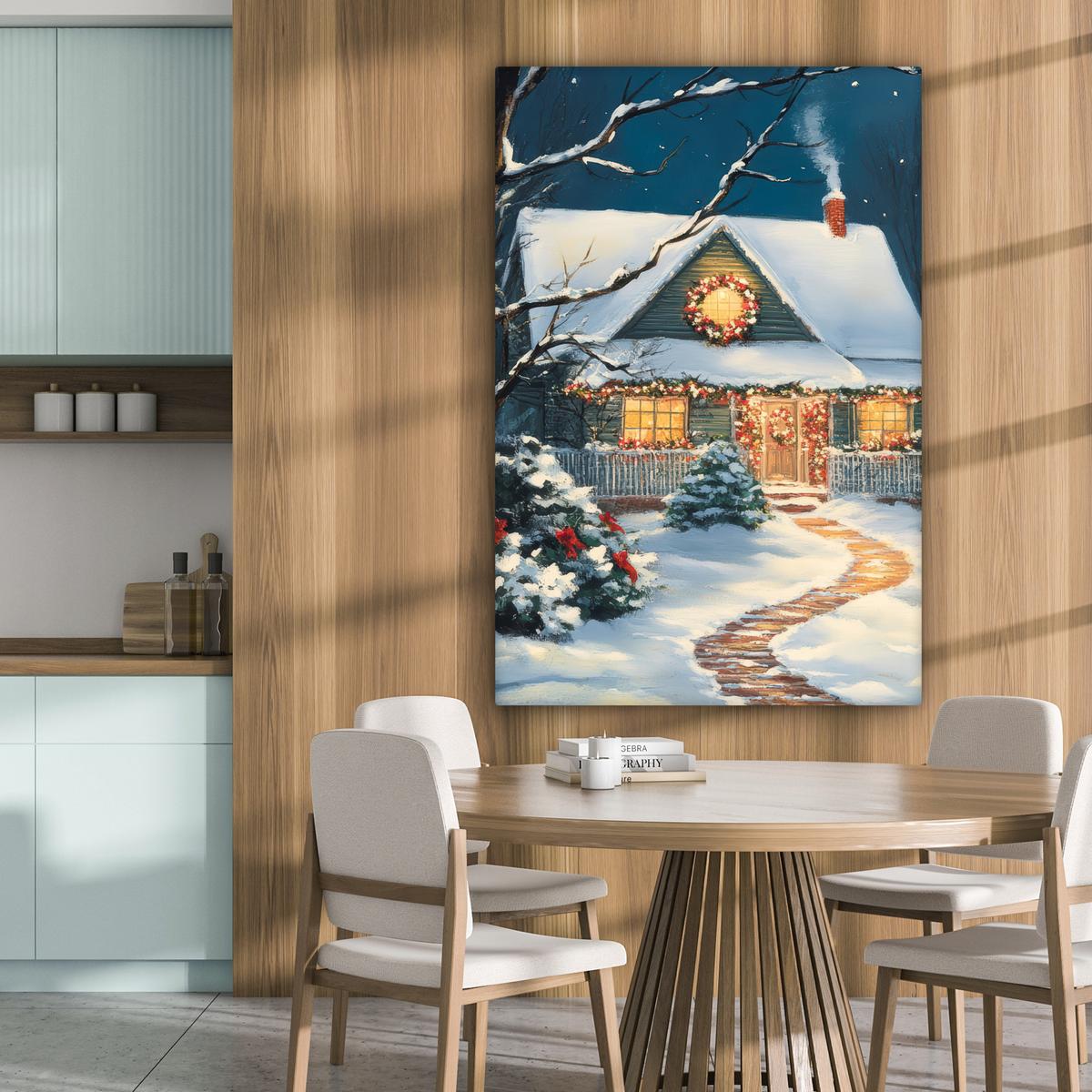 LEINWANDBILD Weihnachten - Weihnachtsbaum - Winter - Zuhause - Schnee Deko Groß 90x140 cm - Smaragdgrün, Textil (90/140cm) - MuchoWow