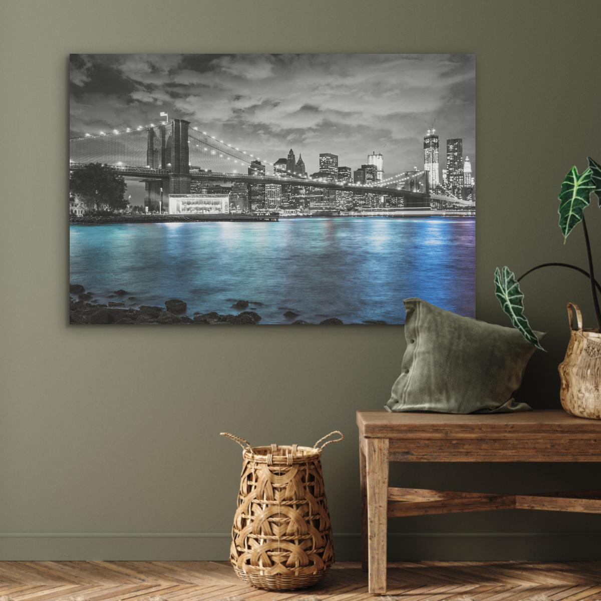 AKUSTIKBILD New York - Skyline - Stadt - Blau Wandbild Wohnzimmer 100x70 cm - Blaugrau, Kunststoff (100/70/0.9cm) - MuchoWow