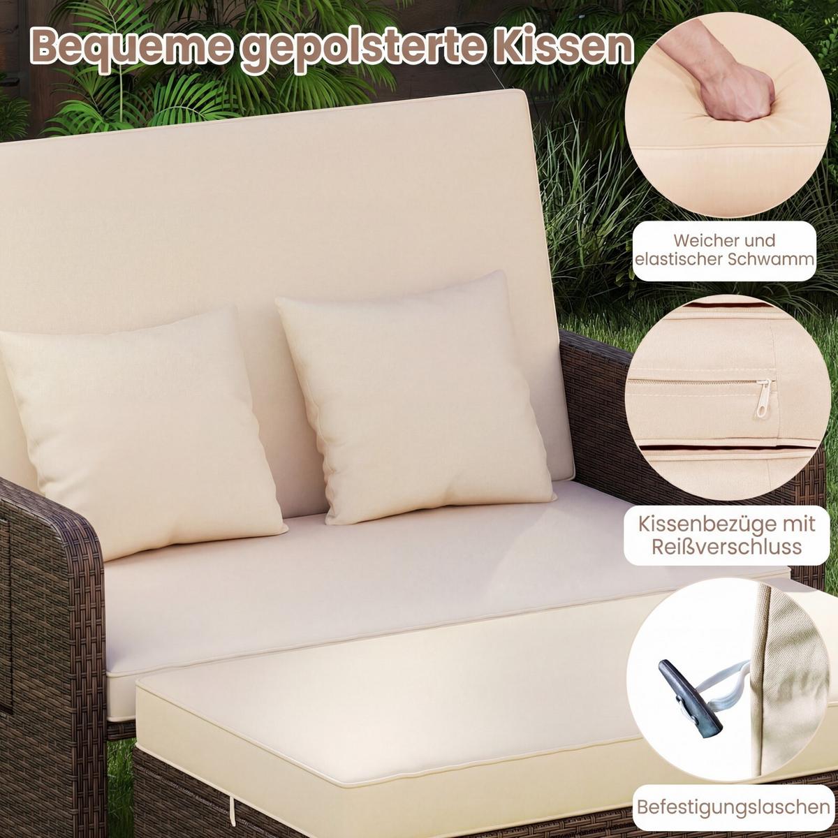 SONNENLIEGE mit Hocker und Stauraum braun - Braun, Metall (166/55/111cm) - COSTWAY