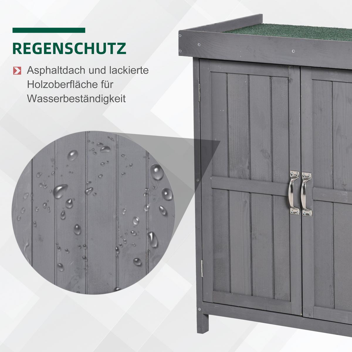 GARTENSCHRANK Geräteschuppen, Doppeltür, 2 Fächer, wetterfest, Tannenholz, Dunkelgrau - Grau, Holz (43/88/74cm) - Outsunny