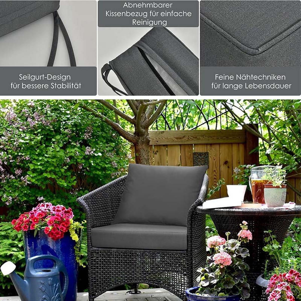 GARTENMOBELSITZKISSEN mit Sitzkissen und Rückenkissen Grau - Grau, Textil (60/55/60cm) - COSTWAY