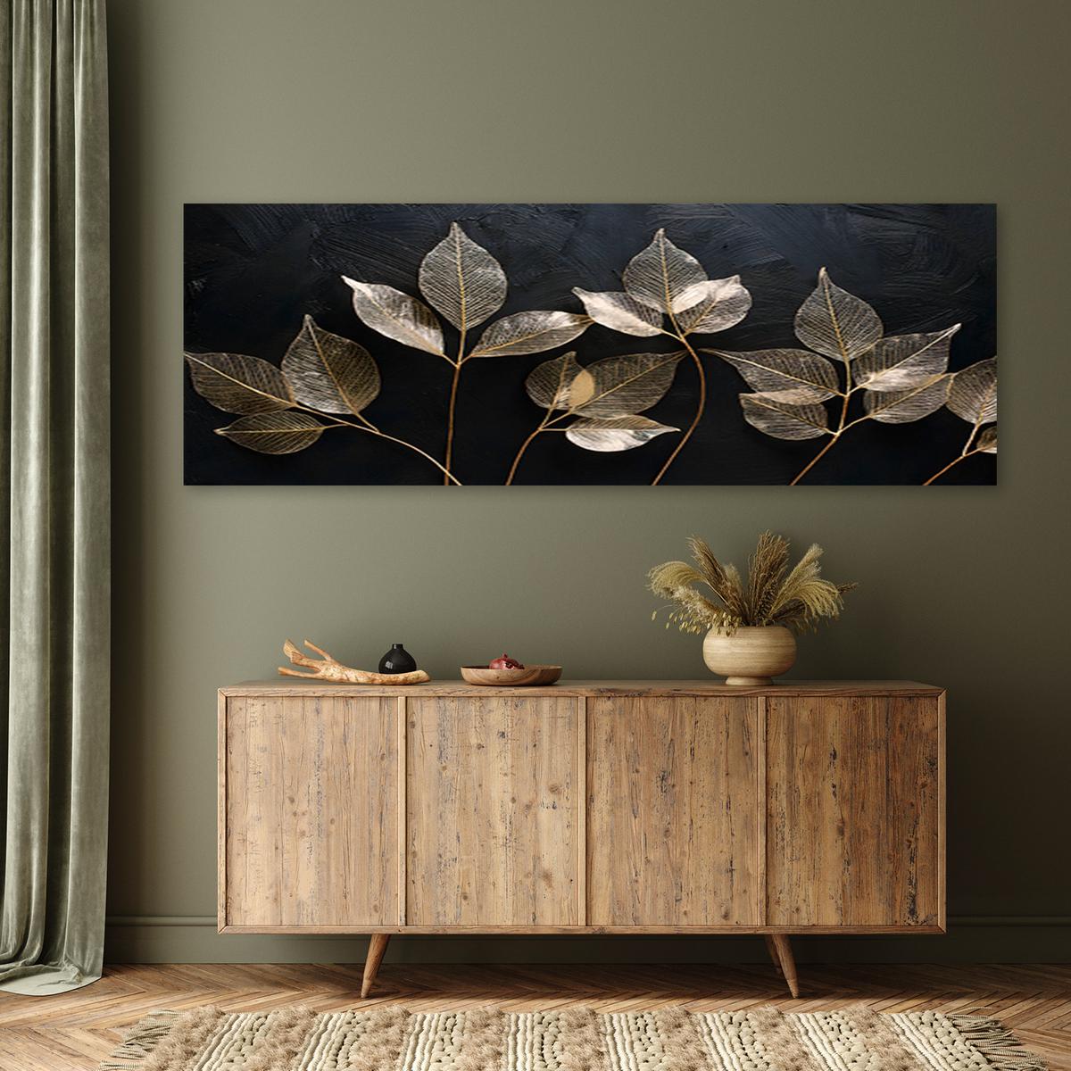 WANDBILD minimalismus hinterlässt pflanzen glamour abstraktion - Goldfarben, Textil (90/30cm) - Feeby