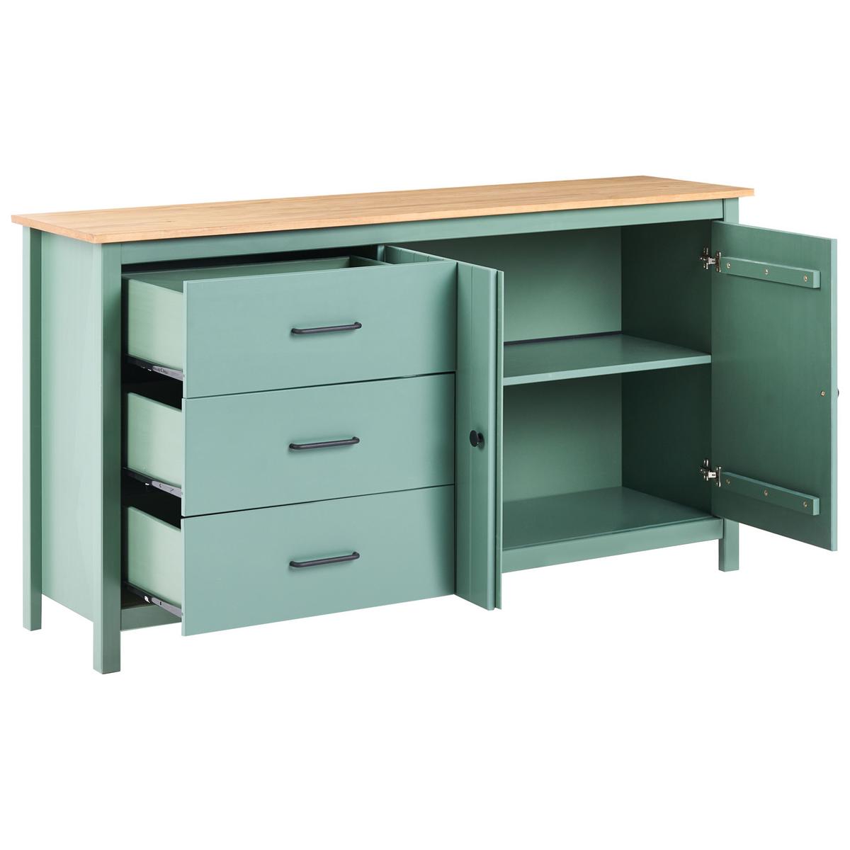 SIDEBOARD mit 2 Türen Kiefernholz Grün Leonora - Hellbraun/Braun, Holz (150/80/40cm) - Beliani